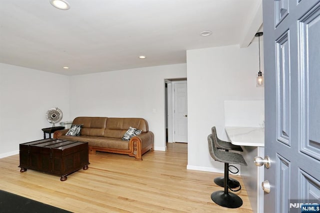 8 Cedar Rd, Dumont, NJ 07628 - living room featuring light wood-type flooring and recessed lighting