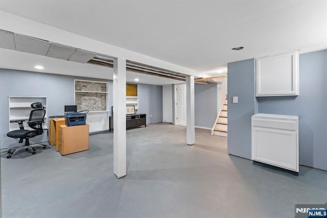 837 Keep St, Linden, NJ 07036 - finished basement with stairway, recessed lighting, and a fireplace