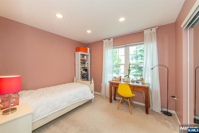 90 Warbler Dr, Wayne, NJ 07470 - bedroom with light carpet, recessed lighting, and an office area