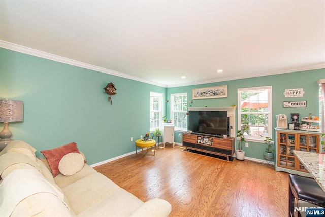 90 Warbler Dr, Wayne, NJ 07470 - living area with crown molding, wood finished floors, and recessed lighting