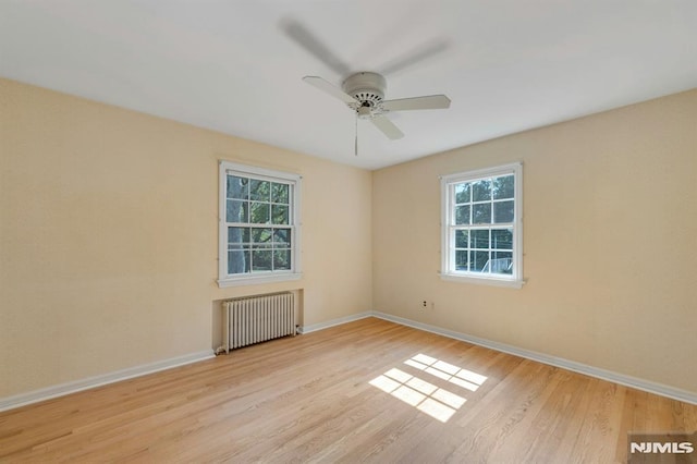 33 Ravine Dr, Hawthorne, NJ 07506 - empty room featuring radiator, plenty of natural light, light wood-style floors, and a ceiling fan