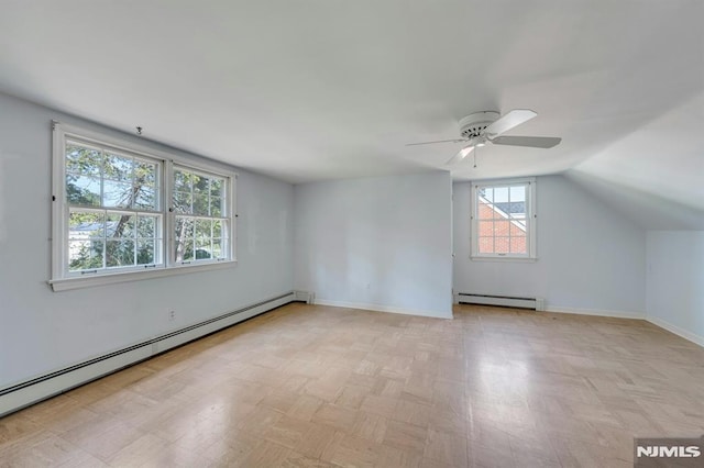 33 Ravine Dr, Hawthorne, NJ 07506 - bonus room featuring a baseboard radiator, a ceiling fan, and lofted ceiling
