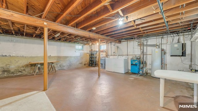 33 Ravine Dr, Hawthorne, NJ 07506 - below grade area featuring water heater, washer and dryer, a heating unit, and electric panel