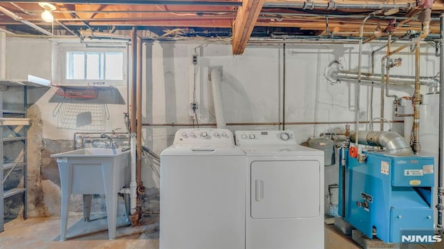 33 Ravine Dr, Hawthorne, NJ 07506 - laundry room featuring separate washer and dryer and a heating unit