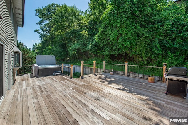 44 Columbus Ave, Totowa, NJ 07512 - wooden terrace featuring a hot tub and a grill