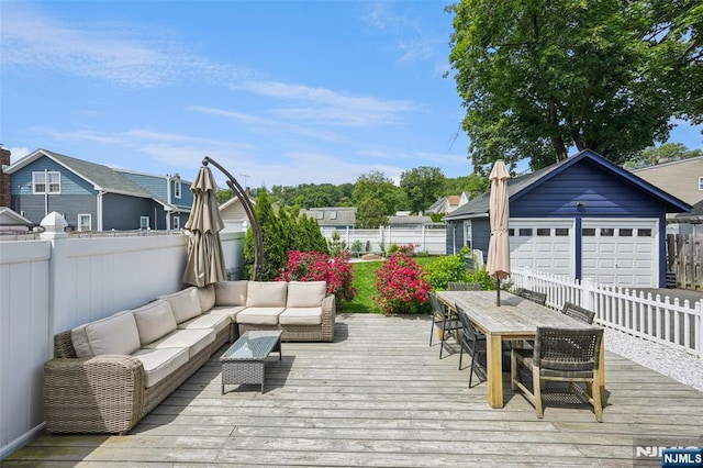 862 Lafayette Ave Extension, Hawthorne, NJ 07506 - wooden deck featuring an outdoor living space, outdoor dining area, and a fenced backyard