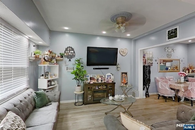 299 7th Ave, Newark, NJ 07107 - living room with ceiling fan, wood finished floors, and recessed lighting
