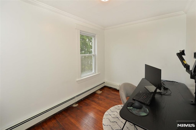 39 Mozart St, East Rutherford, NJ 07073 - office with a baseboard radiator, crown molding, and hardwood / wood-style floors