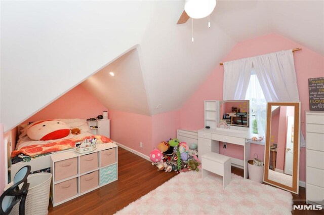 39 Mozart St, East Rutherford, NJ 07073 - recreation room featuring vaulted ceiling, wood finished floors, and a ceiling fan