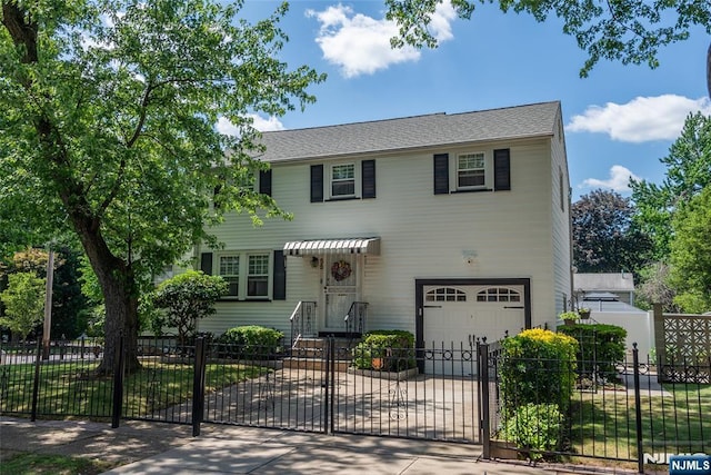 55 Rowland Ave, Hackensack, NJ 07601 - view of front facade with a garage, driveway, and a fenced front yard