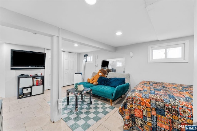 203 Central Ave, Bogota, NJ 07603 - bedroom featuring light tile patterned floors and recessed lighting