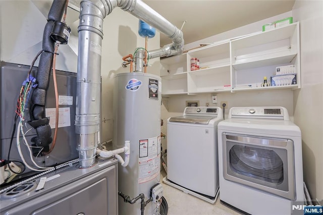 1066 Ash Dr, Mahwah, NJ 07430 - laundry area featuring gas water heater, separate washer and dryer, and heating unit