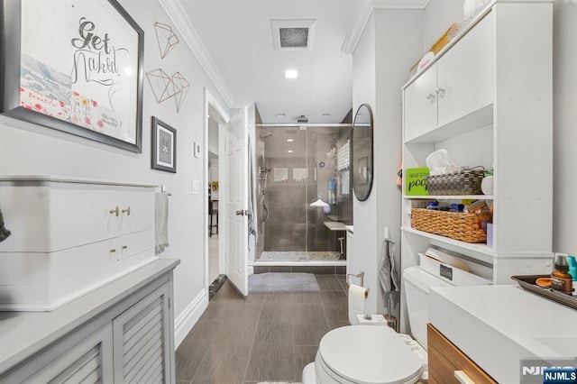 79 Newark Ave, Bloomfield, NJ 07003 - full bathroom featuring ornamental molding, a shower stall, recessed lighting, and vanity