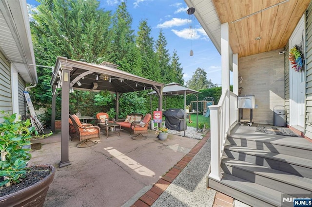 79 Newark Ave, Bloomfield, NJ 07003 - view of patio featuring a gazebo, an outdoor hangout area, and area for grilling