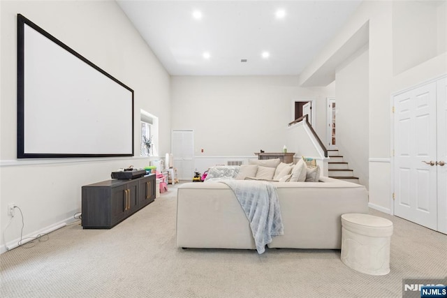 216 8th St, Cresskill, NJ 07626 - home theater with recessed lighting and light colored carpet