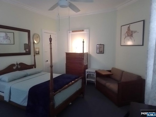 17 48th St, Weehawken, NJ 07086 - bedroom featuring ornamental molding and a ceiling fan