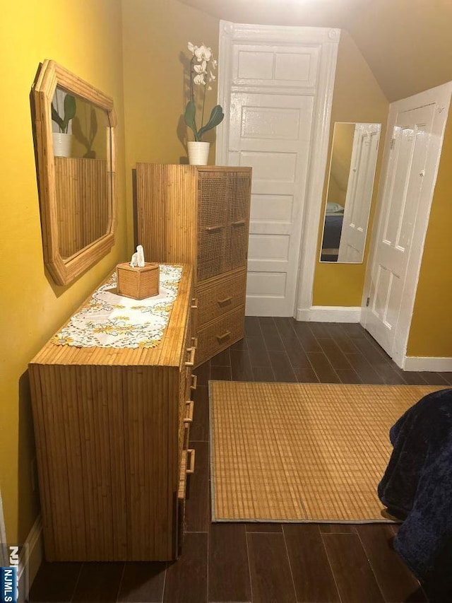 17 48th St, Weehawken, NJ 07086 - bathroom with wood finish floors and lofted ceiling