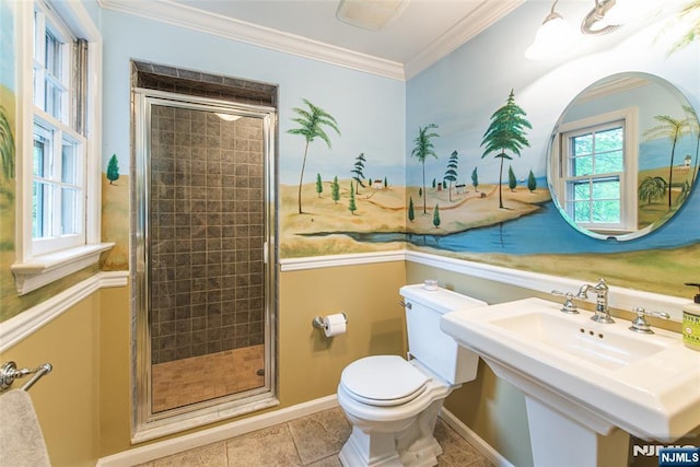 59 Green Hill Rd, Kinnelon Borough, NJ 07405 - full bath with a stall shower, crown molding, and tile patterned flooring
