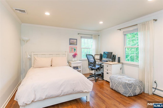 59 Green Hill Rd, Kinnelon Borough, NJ 07405 - bedroom featuring crown molding, wood finished floors, recessed lighting, and baseboard heating