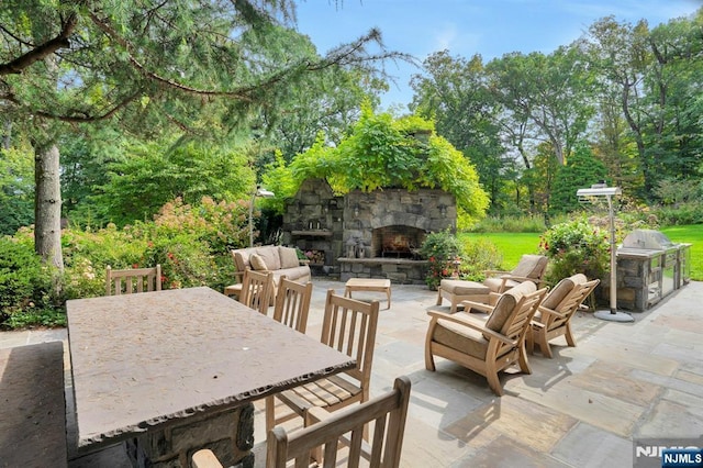307 Freemans Ln, Franklin Lakes, NJ 07417 - view of patio with an outdoor living space with a fireplace, grilling area, and outdoor dining space