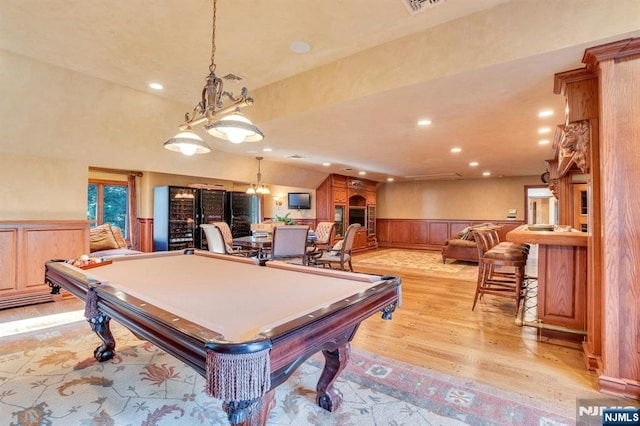 307 Freemans Ln, Franklin Lakes, NJ 07417 - rec room with a wainscoted wall, light wood finished floors, billiards, and recessed lighting