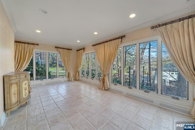 307 Freemans Ln, Franklin Lakes, NJ 07417 - spare room featuring ornamental molding, recessed lighting, and stone tile floors