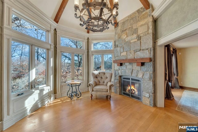307 Freemans Ln, Franklin Lakes, NJ 07417 - sunroom with beam ceiling and a chandelier
