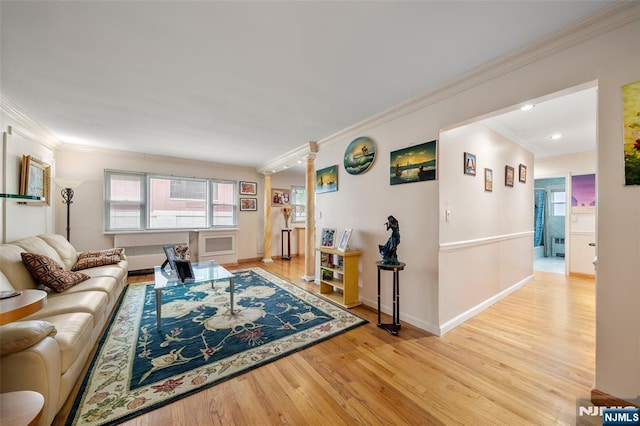 201 Oakdene Pl Unit C00E2, Cliffside Park, NJ 07010 - living room featuring ornate columns, crown molding, wood finished floors, and recessed lighting