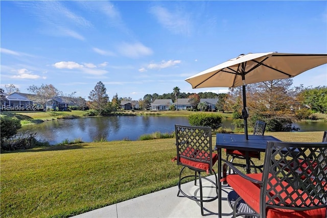 view of patio / terrace with a water view