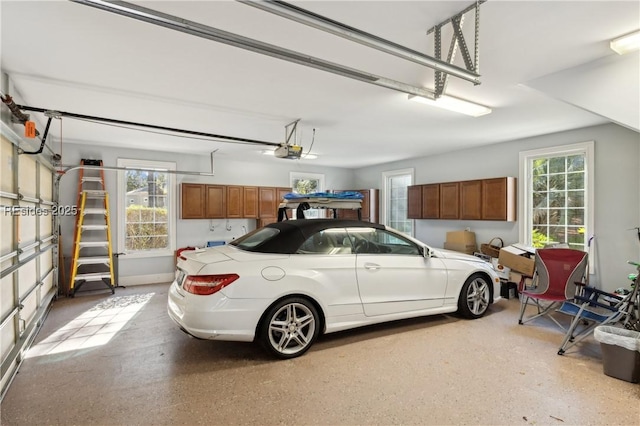 garage with a garage door opener