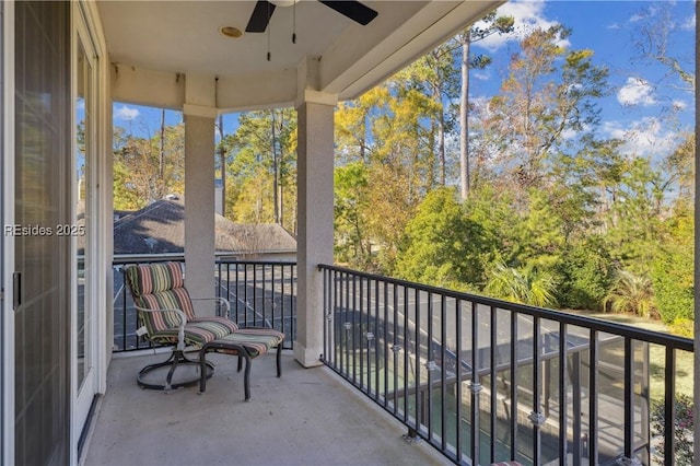 balcony with ceiling fan