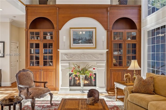 interior space featuring crown molding and wood-type flooring