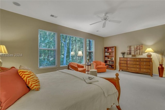 bedroom featuring ceiling fan and carpet floors