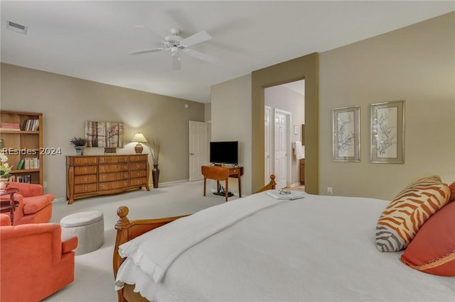 bedroom featuring carpet and ceiling fan