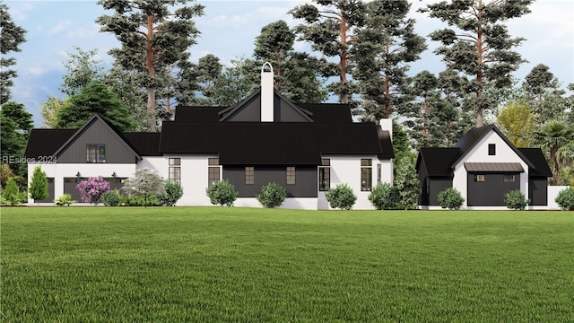 modern farmhouse featuring a front lawn