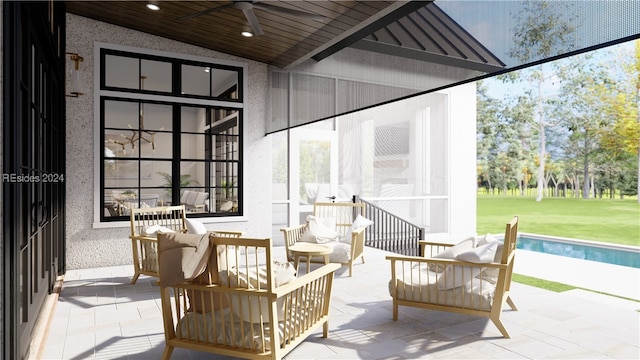 view of patio featuring ceiling fan and outdoor lounge area