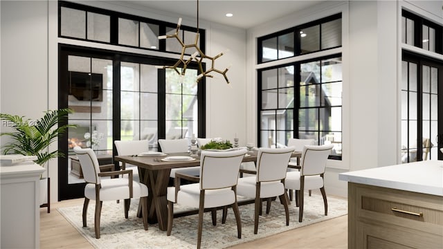 dining space featuring light hardwood / wood-style flooring and a wealth of natural light