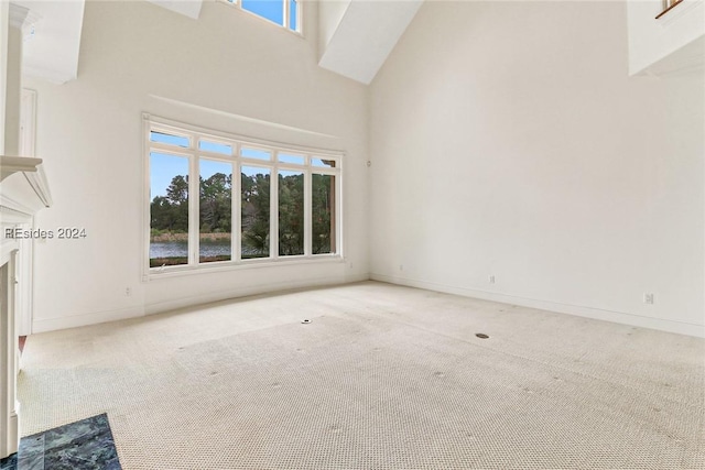 spare room featuring carpet and a high ceiling