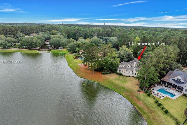 aerial view with a water view