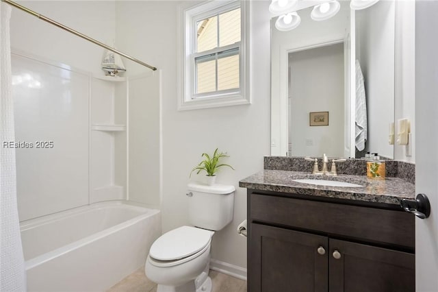 full bathroom with vanity, shower / bath combo, and toilet