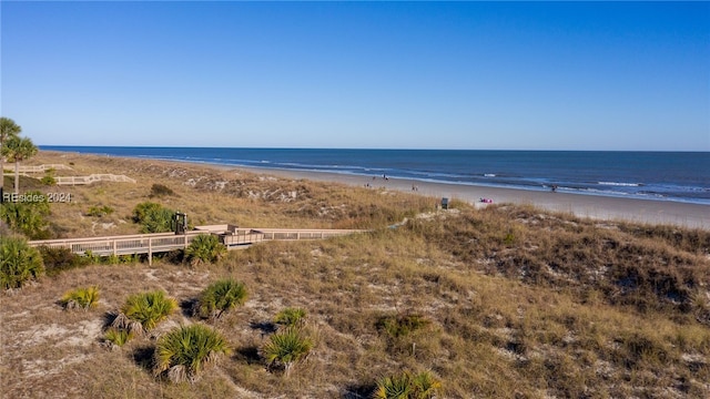 view of water feature with a beach view