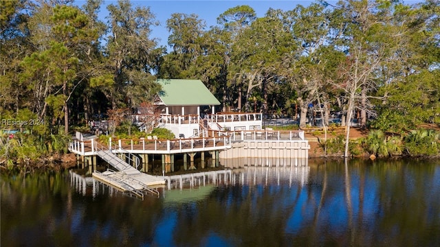 dock area featuring a water view