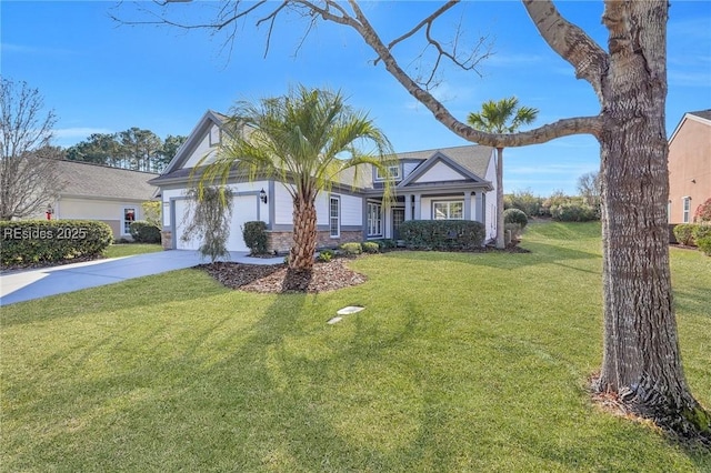 view of front of property featuring a garage and a front lawn