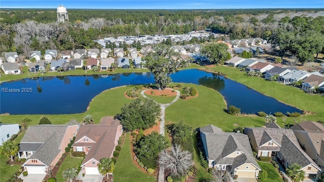 aerial view with a water view