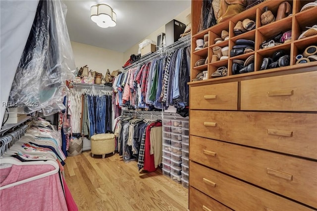 walk in closet featuring light hardwood / wood-style floors