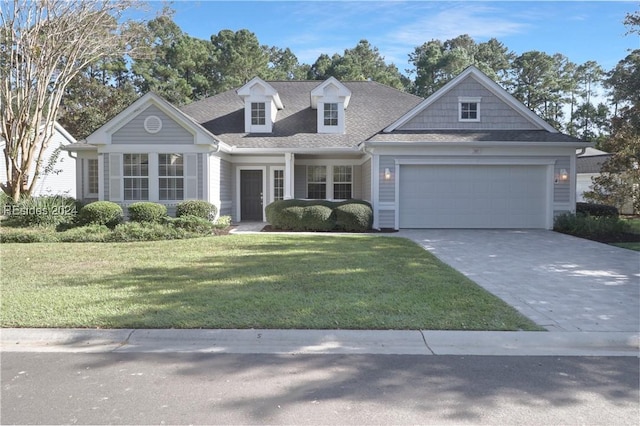 view of front of property featuring a garage and a front lawn