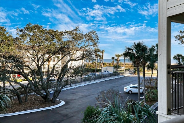 view of street featuring a water view