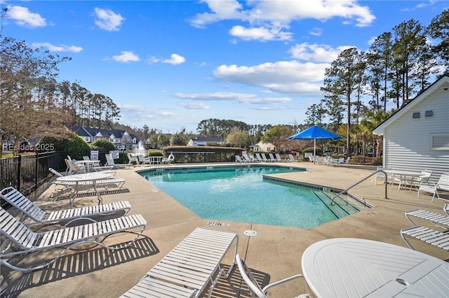 view of swimming pool featuring a patio area