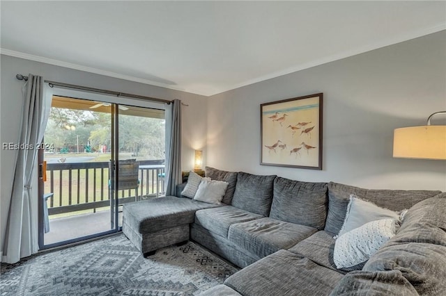 living room with crown molding