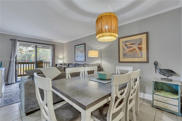 tiled dining area with ornamental molding